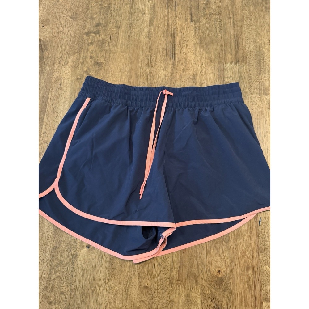 Athleta Weekender High Rise Stripe Run Short Navy Pink Coral XL 3" Lined